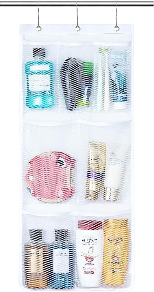 Lifewit Cruise Essentials Shower Caddy Must-Have, 7 Pockets Hanging Bathroom Organizer with Quick-Dry Mesh, Portable Shower Bag to Storage Soap, Shampoo, for RVing, Travel, Camping, White, 1 Pack | 14" x 30", Attached 3 Hooks, Quick-Dry, Portable, Crui...