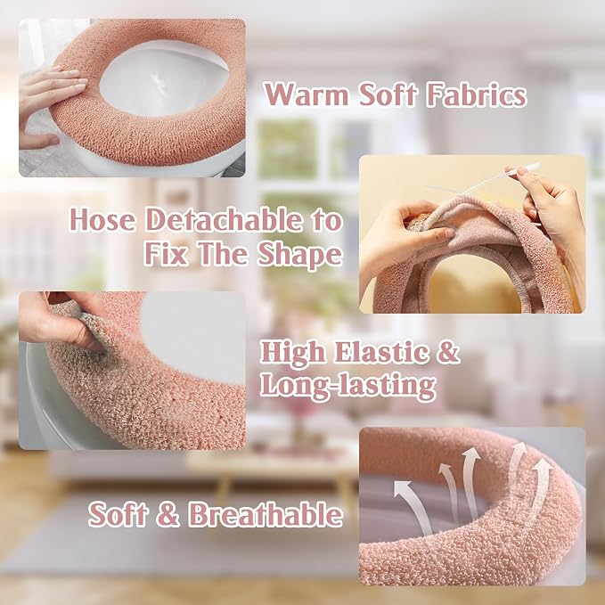 Legigo 5 Pack Toilet Seat Cover, Soft Toilet Seat Warmer Pads for Bathroom | Warmth, Comfort & Easy to Install, Toilet Seat Cushion Covers, Washable and Stretchable(Knit Elongated Light)
