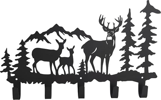Metal 5-Hook Deer Storage, Powder Coated Wall Mount, 15.8x9.65x1.1 inches, 35lbs Capacity, for Entryway, Hallway, Office, Kitchen, Living Room Decor