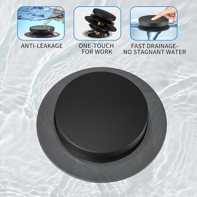 Bathtub Drain Stopper, Tub Plug for 1.5"-1.72" Regular Drains | Universal Pop Up Tub Stopper Replacement for Tip Toe/Trip Lever/Lift&Turn Tub Drains, 3 O-Rings, Black