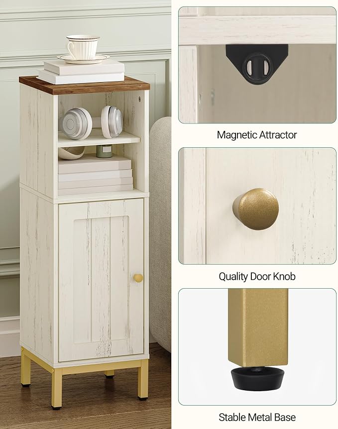Hzuaneri Bathroom Storage Cabinet, Corner Floor Cabinet with Shelves, Customized Door Opening Direction, Bathroom Organizer with Adjustable Shelf for Kitchen, Living, Toilet Paper Cabinet, White Brown