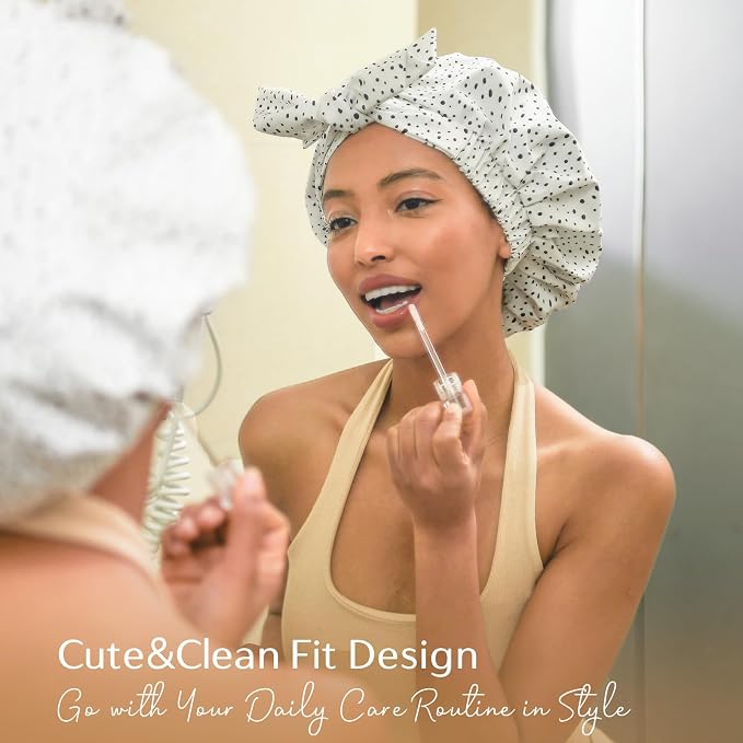 Yanibest Shower Cap for Women Reusable Waterproof, Adjustable Hair Cap | Non-Slip, Durable & Cute Washable Bath Hair Hat