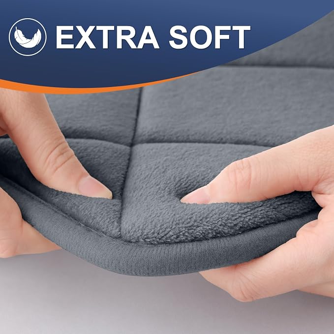 OLANLY Memory Foam Bath Mat 24x16, Ultra Soft and Absorbent Bathroom Rugs | Dark Grey, Quick Dry, Machine Washable Shower Bath Rugs, Comfortable Bath Carpet for Bathroom Floor, Tub and Shower
