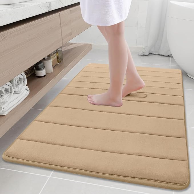 Buganda Memory Foam Bath Mat 40 x 32, Ultra Soft Absorbent Bathroom Rugs | Camel, Machine Washable Quick Dry Bath Mats for Bathroom Floor, Shower and Tub, Home Decor Accessories