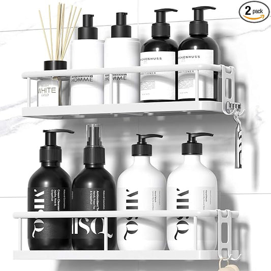 Shower Caddy Adhesive, Rustproof Shower Organizer, Large Capacity Shower Shelves for Inside Shower, No Drilling Bathroom Organizers and Storage for Home Decor （2 Pack White）