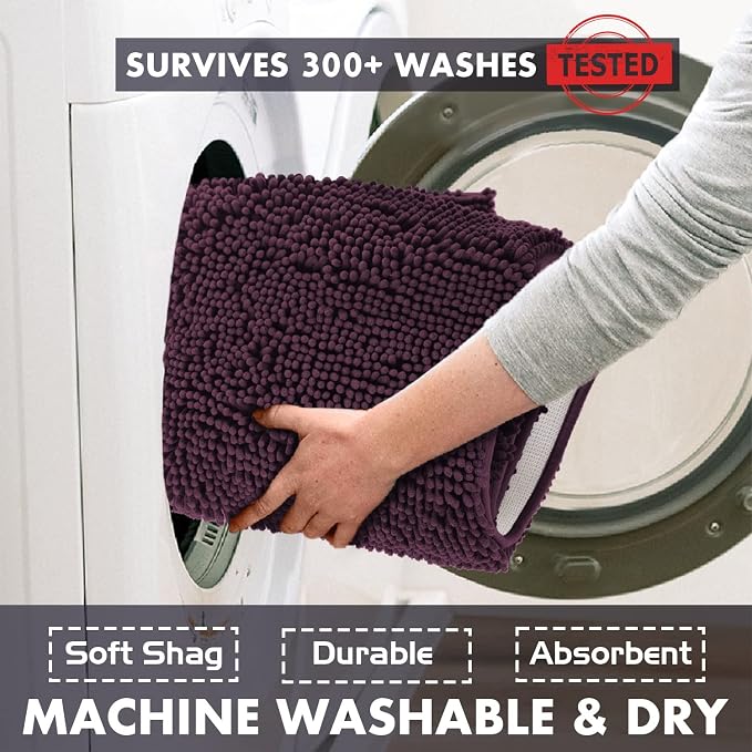 LuxUrux Toilet Lid Cover, Extra-Soft Plush Seat Washable Shaggy Microfiber Standard Toilet Lid Covers for Bathroom Machine Wash & Dry. (18 x 21 inches, Plum)