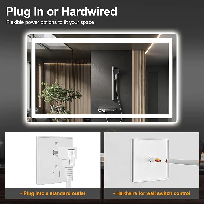 TRAHOME LED Bathroom Vanity Mirror with Lights, 30"x55" Lighted Wall Mirror | Front and Backlit, Anti Fog, Dimmable 3 Color Lighting, Memory Function, Shatterproof Glass, Plug in or Hardwired