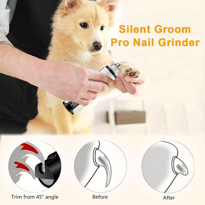 2026 Upgraded Silent Groom Pro Nail Grinder - 3-Speed Cordless Grooming Pro Nail Grinder, Pet Nail Trimmer with 2 LED Light,USB-C Rechargeable & 2 Grinding Wheels for Small Medium Large Dogs and Cats