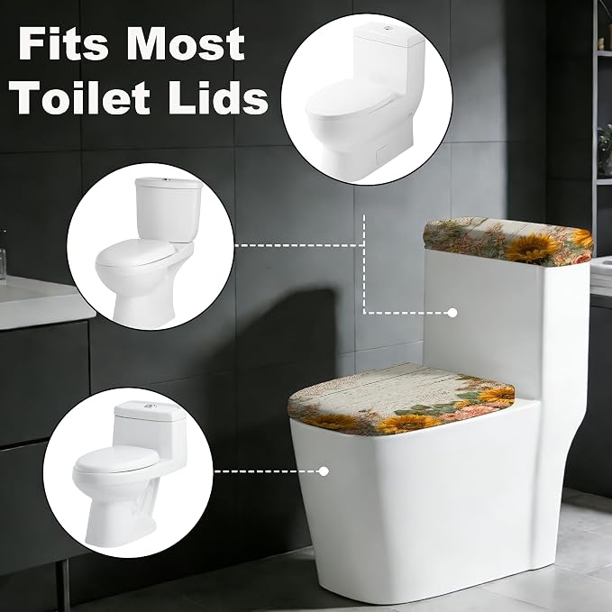 2 pack Toilet Lid Cover & Tank Lid Cover,Fits Standard & Elongated Toilet | Soft Stretchable Fabric,Machine Washable,Decorative Bathroom Protective Covers