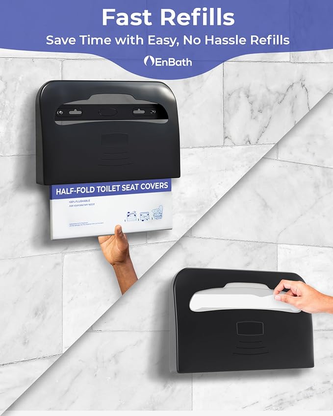 Commercial Toilet Seat Cover Dispenser Wall Mount, Black Half-Fold Toilet Seat Cover Holder for Bathroom/Restroom