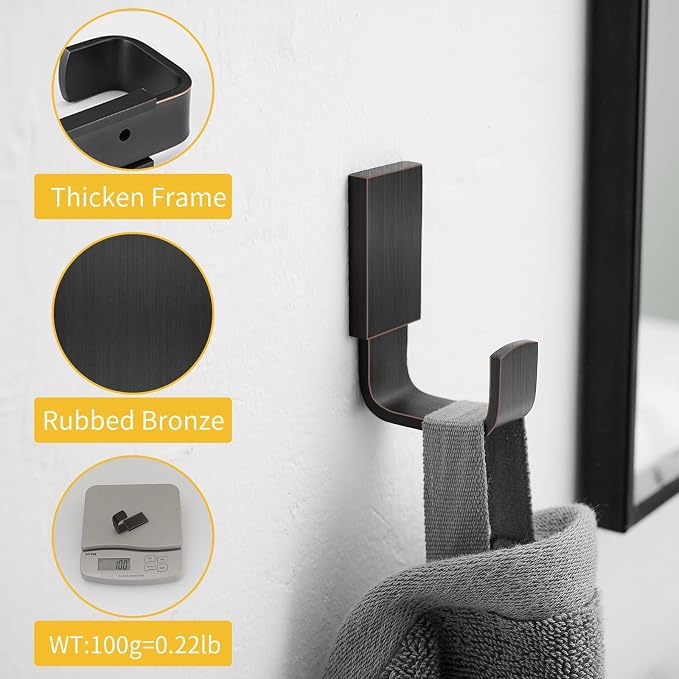 BESy Brass Clothes Hook Single Towel Hook for Bathroom Kitchen Garage Square Style Robe Hooks Coat and Hat Hook, Wall Mounted with Screws, Four Packs, Oil Rubbed Bronze