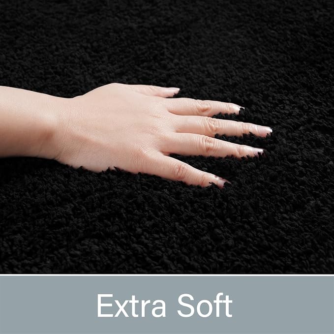 LOCHAS Bathroom Rugs Sets 3 Piece, Microfiber Bath Mat Set Non Slip, Black | Washable Absorbent Toilet Rug, Shaggy Soft Cozy Quick Dry