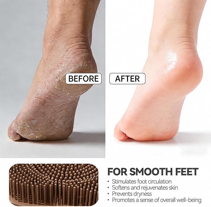 OZNER Silicone Shower Foot Scrubber Mat,Back Washer Bath Wash Pad Exfoliating & Massage, Wall Mounted Slip Strong Suction Cups for Use in Cleaner Men and Women (Brown)