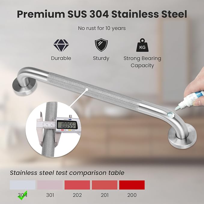 MrHAND Knurled Brushed Stainless Steel Grab Bars for Shower,2 Pack 16 Inch | SUS304,Stain Finish,Sturdy & Stable Handicap Grab Bars,Wall Mounted Shower Grab Bars,Safety Hand Rails,ADA Compliant