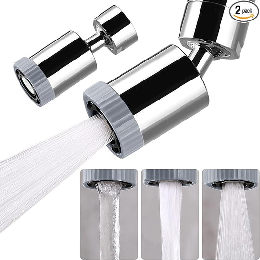 2 PACK Swivel Faucet Aerator,3-function Faucet Nozzle,360° Big Angle Rotate Kitchen Sink Faucet Attachment,Faucet Extender for Kitchen 55/64 inch Female Thread,Kitchen Sink Aerator Chrome