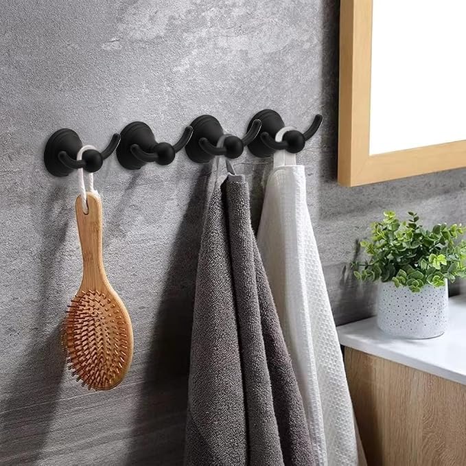 Asidrama Towel Hooks for Bathroom,Matte Black Coat Hooks for Kitchen Shower Door Wall Mounted,Exquisite Robe & Towel Hooks,Durable Robe Wall Hooks for Hanging Towels (2 Pack)