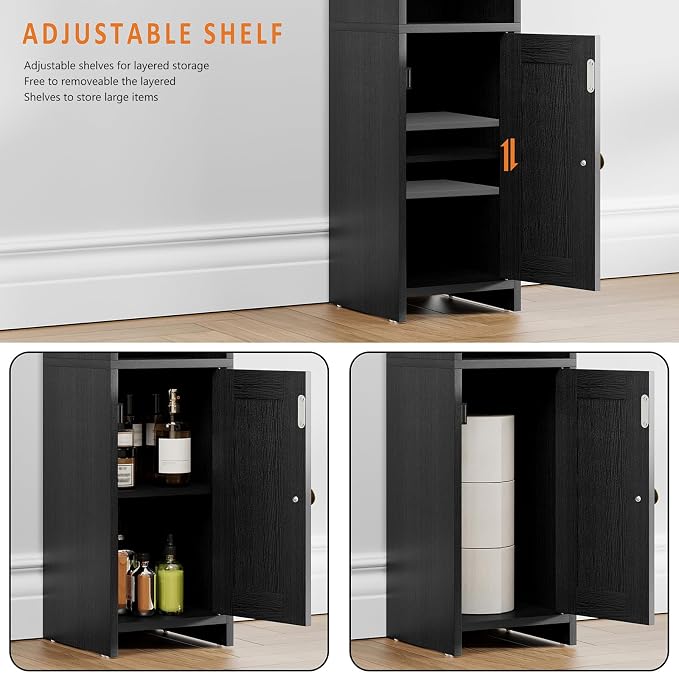 Lomojo Small Bathroom Storage Cabinet, Toilet CabinetFreestanding Bathroom Organizer for Small Spaces, Narrow Toilet Paper Corner Floor with Door and Shelves,Black | Freestanding Narrow Toilet Paper Holder, Organizers for Bathroom Small Spaces Floor Ca...
