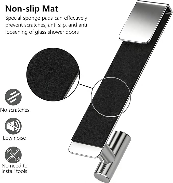 PMMASTO Shower Door Hooks, (7.5 Inch) Extended Towel Hooks for Bathroom Frameless Glass Shower Door, Stainless Steel Heavy Duty Hooks (Polished Silver, T Shape-Fits 3/8" Thick Door)