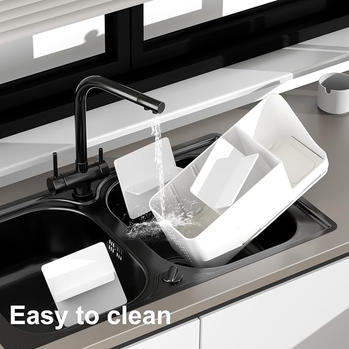 Bathroom Countertop Organizer with Water Absorbent Diatomite,8 Slots Bathroom Toothbrush Holder with Adjustable Dividers,Bathroom Sink Organizer Countertop (White)