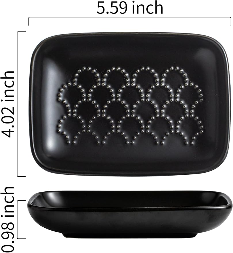 Gomakren Ceramic Soap Dish Bar Soap Holder for Bathroom Kitchen Sink Black | Keeps soap dry & long-lasting, raised scalloped design, non-slip base, easy to clean, versatile tray counter storage & decor