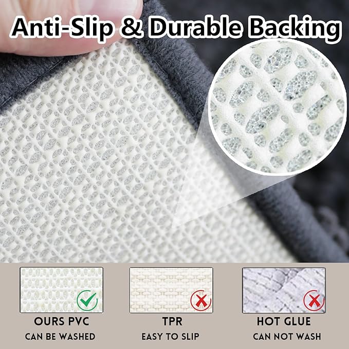 Bathroom Rug Sets 2 Piece, Extra Thick and Absorbent, Non-Slip, Machine Washable, Dry Quckily, Soft Cozy Plush, Used Under Shower Bathtub and Sink, Dark Grey
