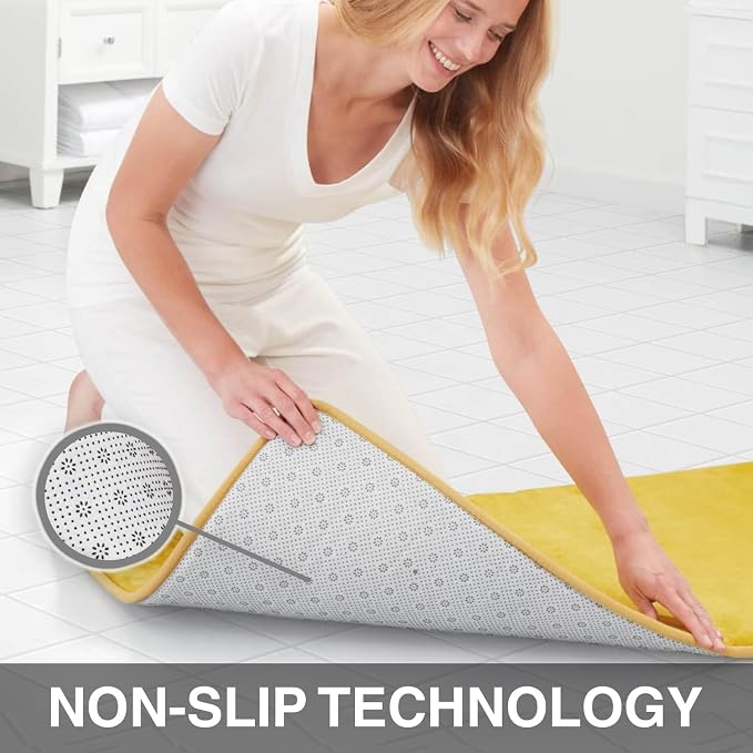 Memory Foam Bath Mat Non Slip Absorbent Super Cozy Velvet Bathroom Rug Carpet (22 inches X 36 inches, Mustard)