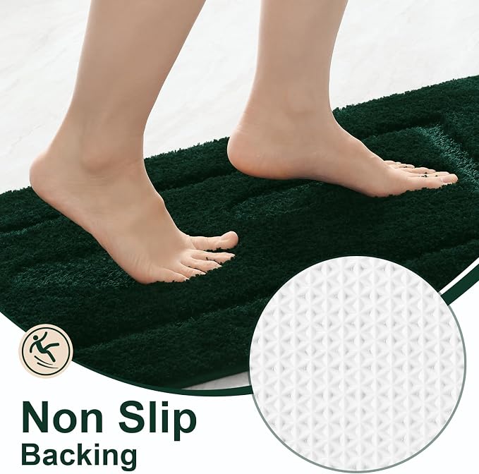 LOCHAS Bathroom Rug Set, Bath Rugs Sets 3 Piece Non Slip, Hunter Green | Washable Absorbent Microfiber Bath Mat Set, Soft Cozy Bathroom Mat for Shower Sink Toilet