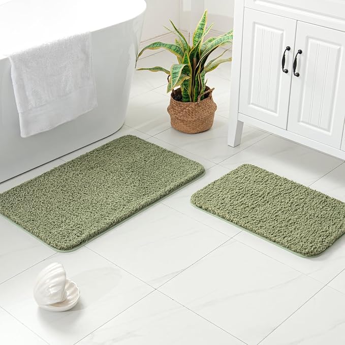 MIULEE Sage Bathroom Rugs Set 2 Piece Soft Bath Mats 16x24+20x30 Inch | Soft Absorbent Microfiber Bath Rugs, Non Slip, Quick Dry, Fluffy Bath Rugs for Bathroom Floor Tub Showers, Machine Washable