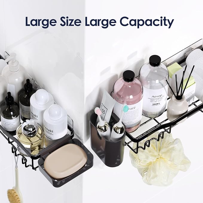 NESOMI 7-Pack Shower Caddy Adhesive,Stainless Steel Shower Organizer Shelf | Rustproof, with Soap Dish Toothbrush Holder, Large Capacity, No-Drill Rack Bathroom Storage Accessories, 24 Hooks, Home Decor