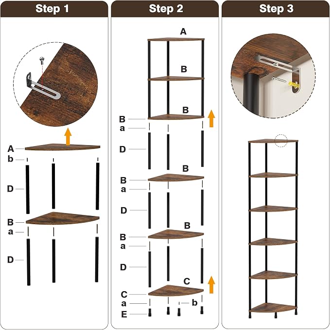 Corner Plant Stand Shelf, 6 Tier Tall Shelf for Indoor Plants, Rustic Brown Corner Bookshelf Wall Decor Living Room, 54.4" Display Shelves for Bedroom, Bathroom, Small Space