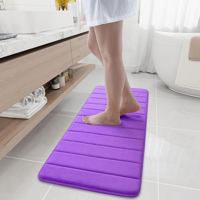 Buganda Memory Foam Bath Mat 47 x 17, Ultra Soft Absorbent Bathroom Rugs | Purple, Machine Washable Quick Dry Bath Mats for Bathroom Floor, Shower and Tub, Home Decor Accessories