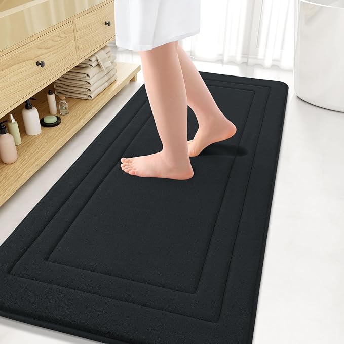 Arotive Memory Foam Bathroom Rug Mat 59x24, Ultra Soft and Absorbent Bath Mat, Machine Wash Dry, Comfortable Bath Rug Carpet for Bathroom Floor, Tub and Shower, Black