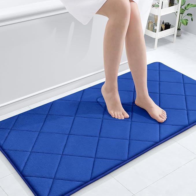 OLANLY Memory Foam Bath Mat 44x24, Ultra Soft and Absorbent Bathroom Rugs | Royal Blue, Quick Dry, Machine Washable Shower Bath Rugs, Comfortable Bath Carpet for Bathroom Floor, Tub and Shower