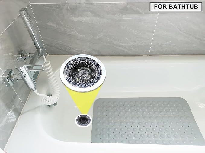 Seatery 2PCS Tub Drain Hair Catcher - 2.75 inch Shower Drain Mesh Strainer, Stainless Steel Shower Bathtub Drain Cover, Bathroom Sink Strainer Filter Basket for Bathroom Sink, Wash Basin Floor Drain