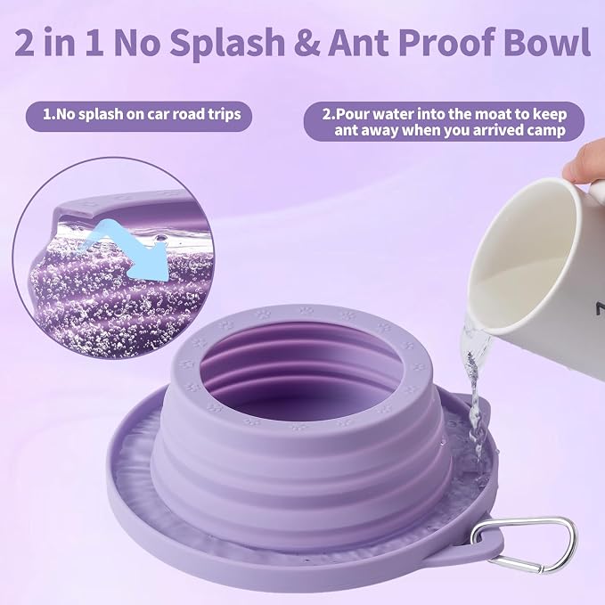 Spill Proof Dog Water Bowl for Car Road Trip, Collapsible Pet Travel Bowl | Collapsible Dog Bowl, No Splash Water Dish, Ant Away Pet Food Feeder, Silicone Travel Bowl for Pets Camping Hiking Car Trips
