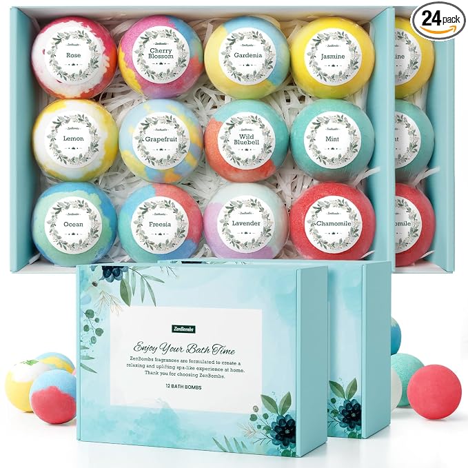 ZenBombs Bath Bombs for Women, Handmade Natural Bath Bomb with Shea Butter | Mothers Day Presents for Mom, Amazing Present for Her Wife Girlfriend Mother,Stocking Stuffers (24pcs)
