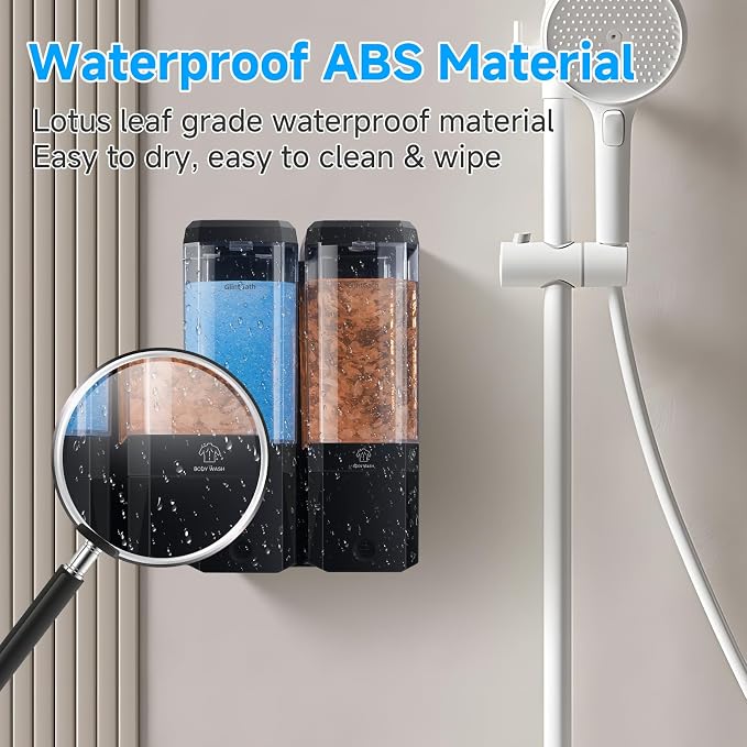 Shampoo and Conditioner Dispenser,GlintGath Shower Dispenser 2 Chamber No Drill Shampoo Dispenser for Shower Wall Mounted Shower Soap Dispenser for Bathroom Hotel,Large Capacity 2 * 500ML,Black