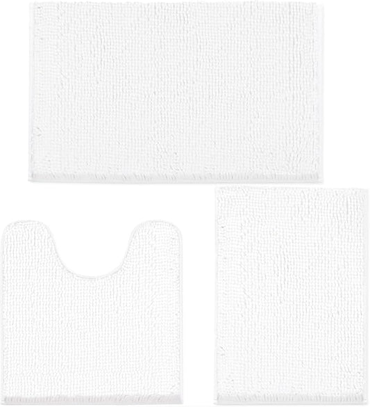 LINLA 3 Pieces Bathroom Rug Set, Absorbent Non Slip Chenille Bath mat | Absorbent Thick Plush Chenille Carpet Mats Set,Washable Dry Quickly with U-Shaped Toilet Mat for Tub, Shower