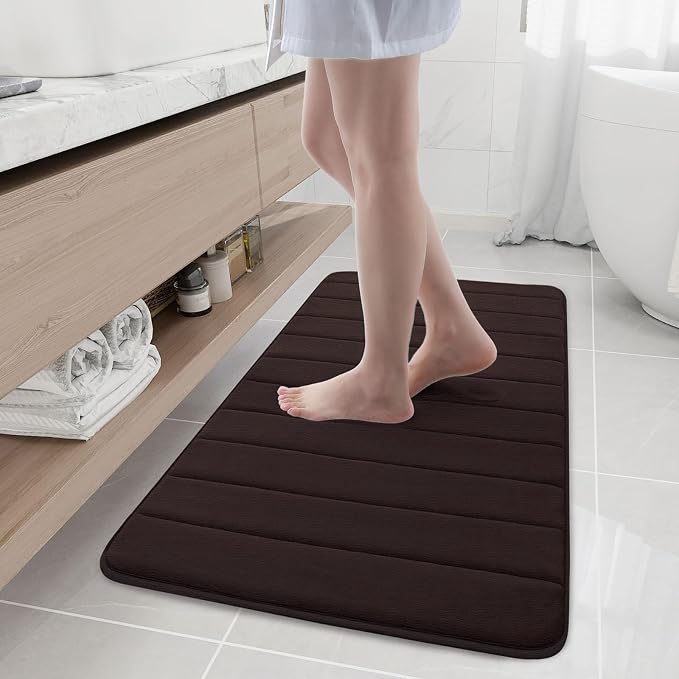 Buganda Memory Foam Bath Mat 44 x 24, Ultra Soft Absorbent Bathroom Rugs | Brown, Machine Washable Quick Dry Bath Mats for Bathroom Floor, Shower and Tub, Home Decor Accessories