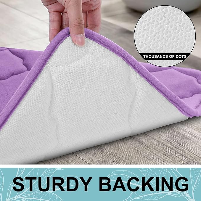 OLANLY Memory Foam Bath Mat Rug 59x20, Ultra Soft Bathroom Rugs, Lavender | Thick Absorbent Carpet, Non-Slip Backing, Machine Washable, for Bathroom Floor, Tub, Shower and Home Decor Accessories