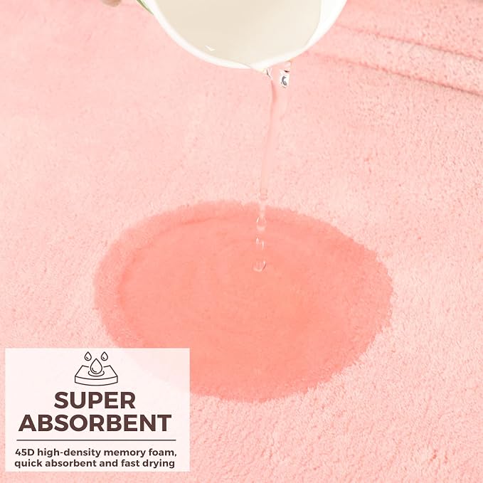 Pink Bathroom Rugs Memory Foam Small Thin Bath Mat Non Slip Washable | Shower Rug Soft Absorbent Plush Microfiber Bathroom Floor Tub Bathmat,17" x 24"
