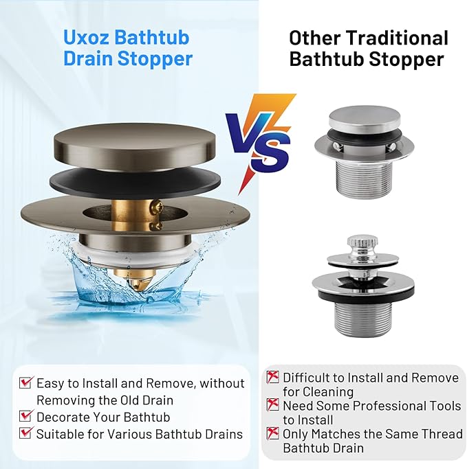 Bathtub Drain Stopper, Tub Plug for 1.5"-1.72" Regular Drains | Universal Pop Up Tub Stopper Replacement for Tip Toe/Trip Lever/Lift&Turn Tub Drains, 3 O-Rings,Brushed Silver