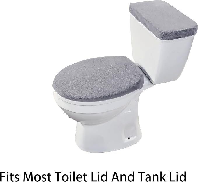 Madeals Velvet Toilet Lid Cover and Tank Lid Cover with Toilet Mat Memory Foam 3 Piece Toilet U Shaped Mat Set Grey