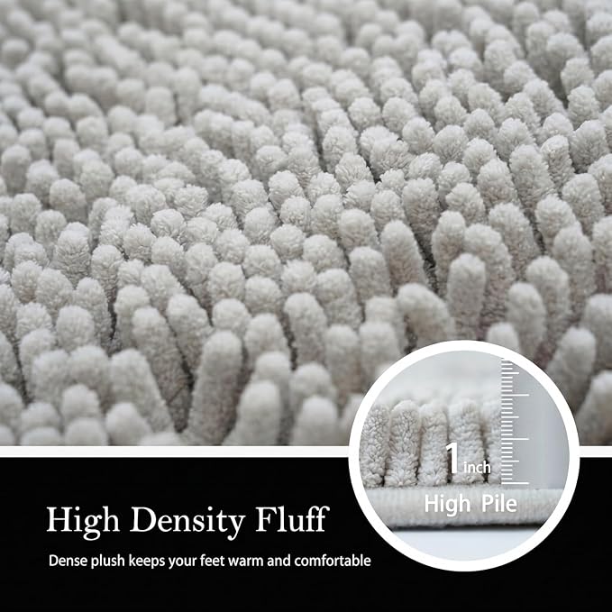 Bathroom Rugs Chenille Bath mat 2 Piece Set, Super Absorbent, Strong PVC Non Slip Backing, Bath mats for Bathroom, Plush Shaggy, Thick, Machine Washable, Bathtub, Toilet.(Light Grey)