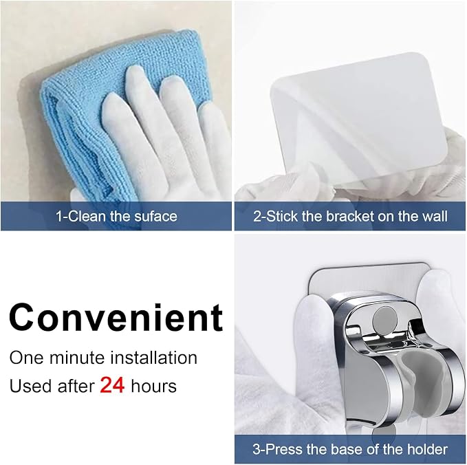NearMoon Self Adhesive Shower Head Holder-Adjustable Handheld Shower Holder NO Drilling Wall Mount Waterproof (2 Pack, Chrome Finish)