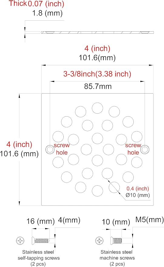 4 Inch Screw-in Square Floor Drain Cover Replacement Shower Grates with Screws,304 Stainless Steel (Oil Rubbed Bronze)