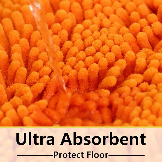 BOANKODU Bathroom Rugs Sets 2 Piece, Extra Soft Chenille Bath Mat Ultra Absorbent Bathroom Rug, Bathroom Mat with Non-Slip Bottom, Machine Washable Bath Rugs (20x32 Inch + 16x24 Inch, Orange)