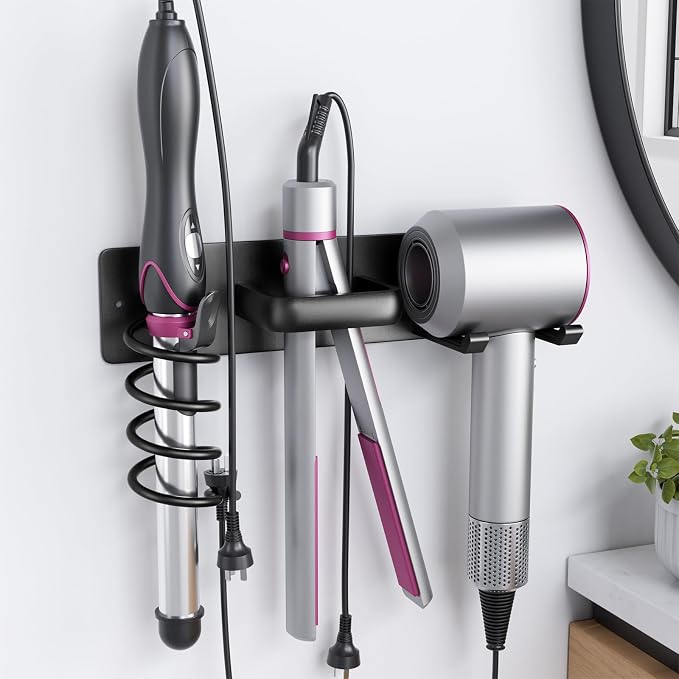 Tindbea Hair Dryer Holder Wall Mount Aluminum Alloy Hot Tools Organizer | Heavy Duty, Matte Black
