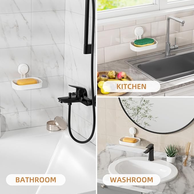 Soap Holder, Soap Dish for Shower, Suction Cup Bar Soap Holder | 2 Set Soap Bar Holder for Shower, Wall Mounted Self Draining, NO Drill Sponge Holder for Bathroom, Bathtub Kitchen Sink