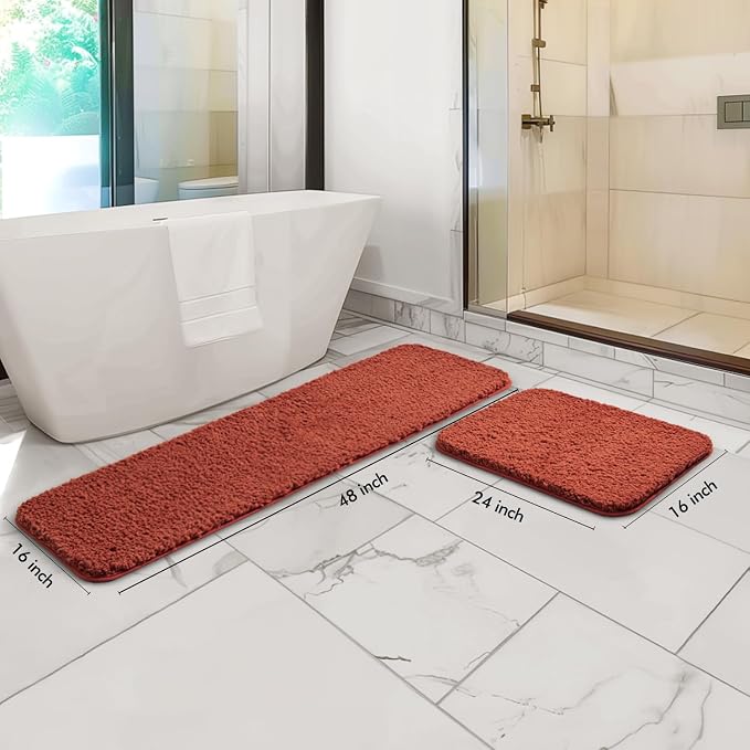 MIULEE Fall Rust Bathroom Rugs Set 2 Piece Soft Bath Mats 16x24+16x48 Inch | Soft Absorbent Microfiber Bath Rugs, Non Slip, Quick Dry, Fluffy Bath Rugs for Bathroom Floor Tub Showers, Machine Washable